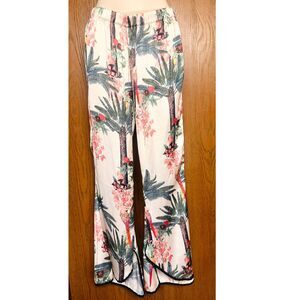 LoboRosa Satin VTG Inspired Vibrant Tropical Beach Resort Vibe Wide Leg Pants M